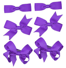 Load image into Gallery viewer, 6 PIECE /3 Pairs SET Girls Small Hair Bows Grosgrain Ribbon Clips School Colours