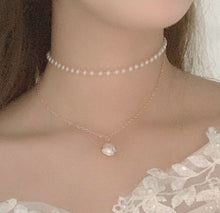 Load image into Gallery viewer, 20s Gatsby Gold Tone Faux Pearl Double Layer Choker Pendant Necklace Chain UK