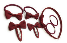 Load image into Gallery viewer, 7 PIECE SCHOOL COLOURS Hair Bow Snap Clips SET ALICE BAND Headband PonyTail