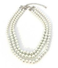 Load image into Gallery viewer, Womans Faux Pearl 3 Layer Multi Strand Gatsby Necklace Statement Bib Vintage UK