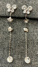 Load image into Gallery viewer, Silver Zircon Crystal Diamante Long Dangle Tassel Clip On Butterfly Earrings