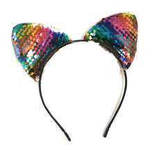 Load image into Gallery viewer, Sequin Girls Cat Ear Headband Satin Hairband Costume Fancy Dress Party Ears UK