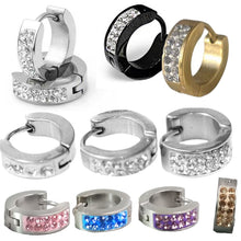 Load image into Gallery viewer, PAIR Cuff Huggie Hoop Earrings Surgical Stainless Steel Crystal MENS WOMENS
