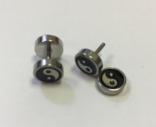 Load image into Gallery viewer, Pair Men's Women's Stainless Steel Silver Black Ying Yang Screw Plug Earrings