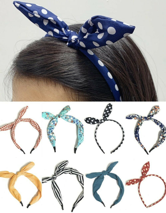 Vintage Wide Ribbon Bowknot Headband Hairband Bunny Ears Wire Bendy Bow Alice UK