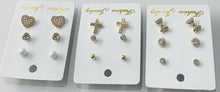 Load image into Gallery viewer, 3 Pairs Gold Earrings Set Rhinestone Crystal Pearl Ear Stud Ladies Studs Quality