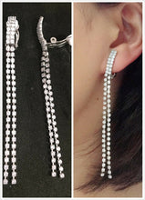 Load image into Gallery viewer, CLIP ON 3.2" Long RHINESTONE Sparkly Tassel Earrings Diamante Chandelier 8.5cm