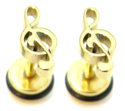 Treble Clef Music Stainless Steel Stud Mens Earring Body Fake Stretcher Goth