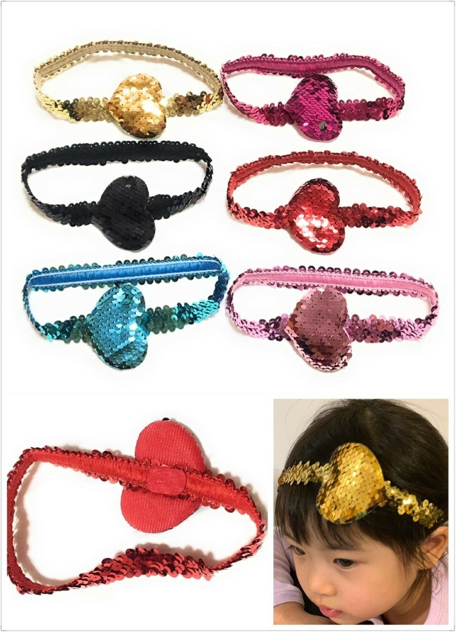 Girls Kids Sequin Heart Hairband Headband Stretch Elastic Turban Head Wrap UK