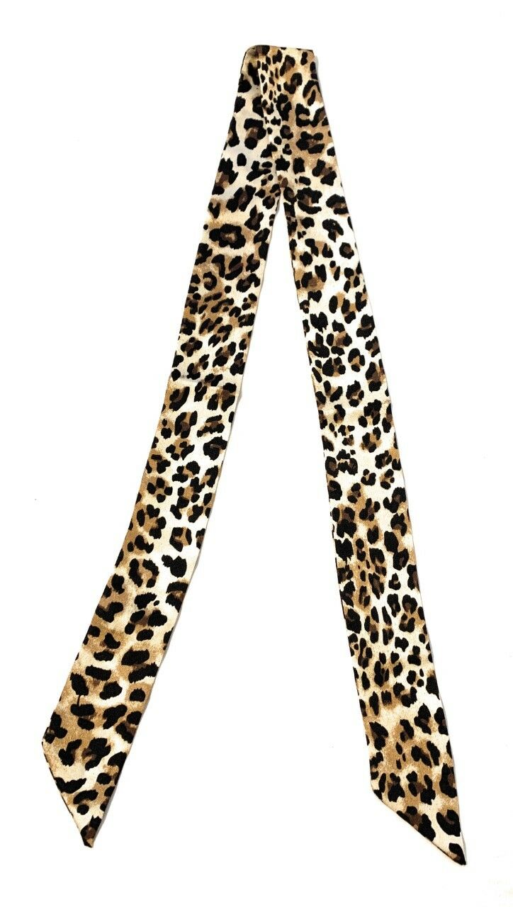 90cm Long Reversible Skinny Scarf Faux Silk Head Scarves Bag Charm Bow Bandana
