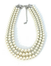 Load image into Gallery viewer, Womans Faux Pearl 3 Layer Multi Strand Gatsby Necklace Statement Bib Vintage UK