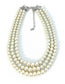 Womans Faux Pearl 3 Layer Multi Strand Gatsby Necklace Statement Bib Vintage UK