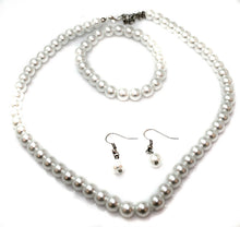 Load image into Gallery viewer, CLASSIC FAUX PEARL NECKLACE EARRINGS &amp; BRACELET JEWELLERY SET VINTAGE
