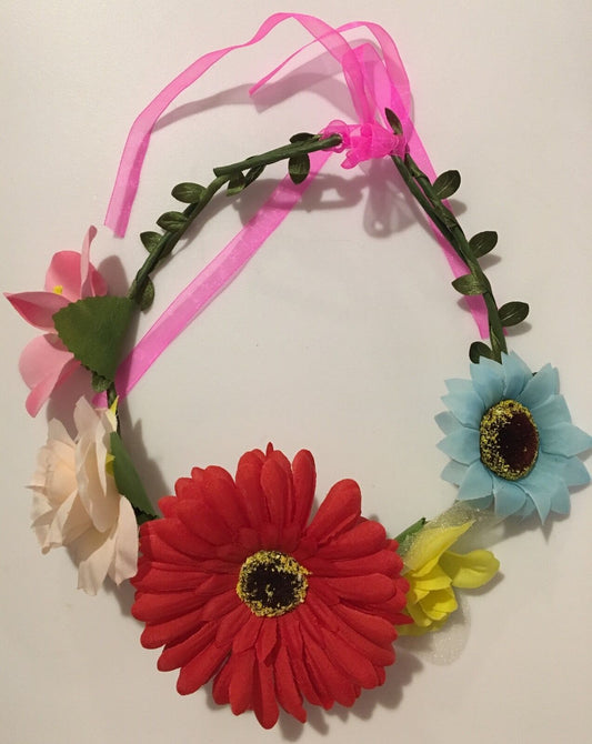 Large Red Daisy Flower Crown Garland Summer Headband Bridesmaid Wedding Party