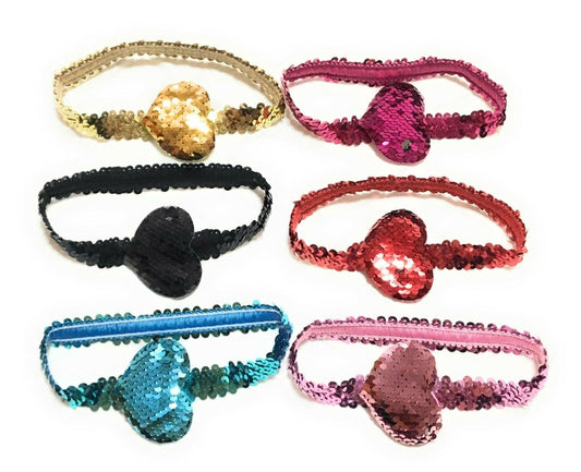 Girls Kids Sequin Heart Hairband Headband Stretch Elastic Turban Head Wrap UK