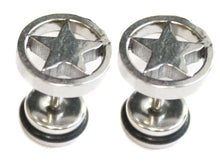 Load image into Gallery viewer, PAIR Mens Star Surgical Stainless Steel Faker Plug Stretcher Stud Earrings