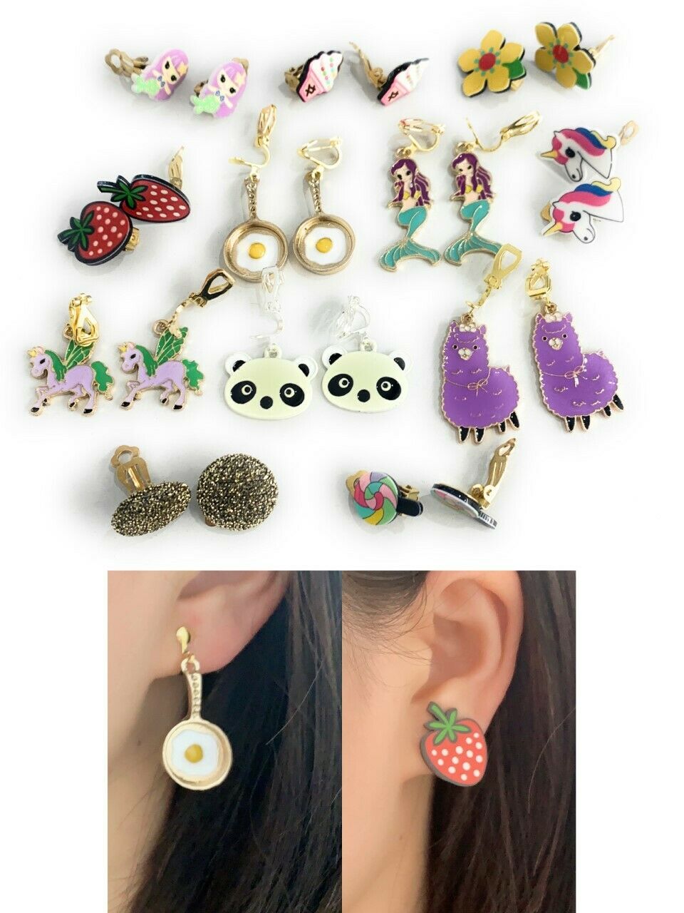 Girls CLIP ON Earrings Studs Non Pierced Ears Ear Stud Xmas Gift Stocking Filler