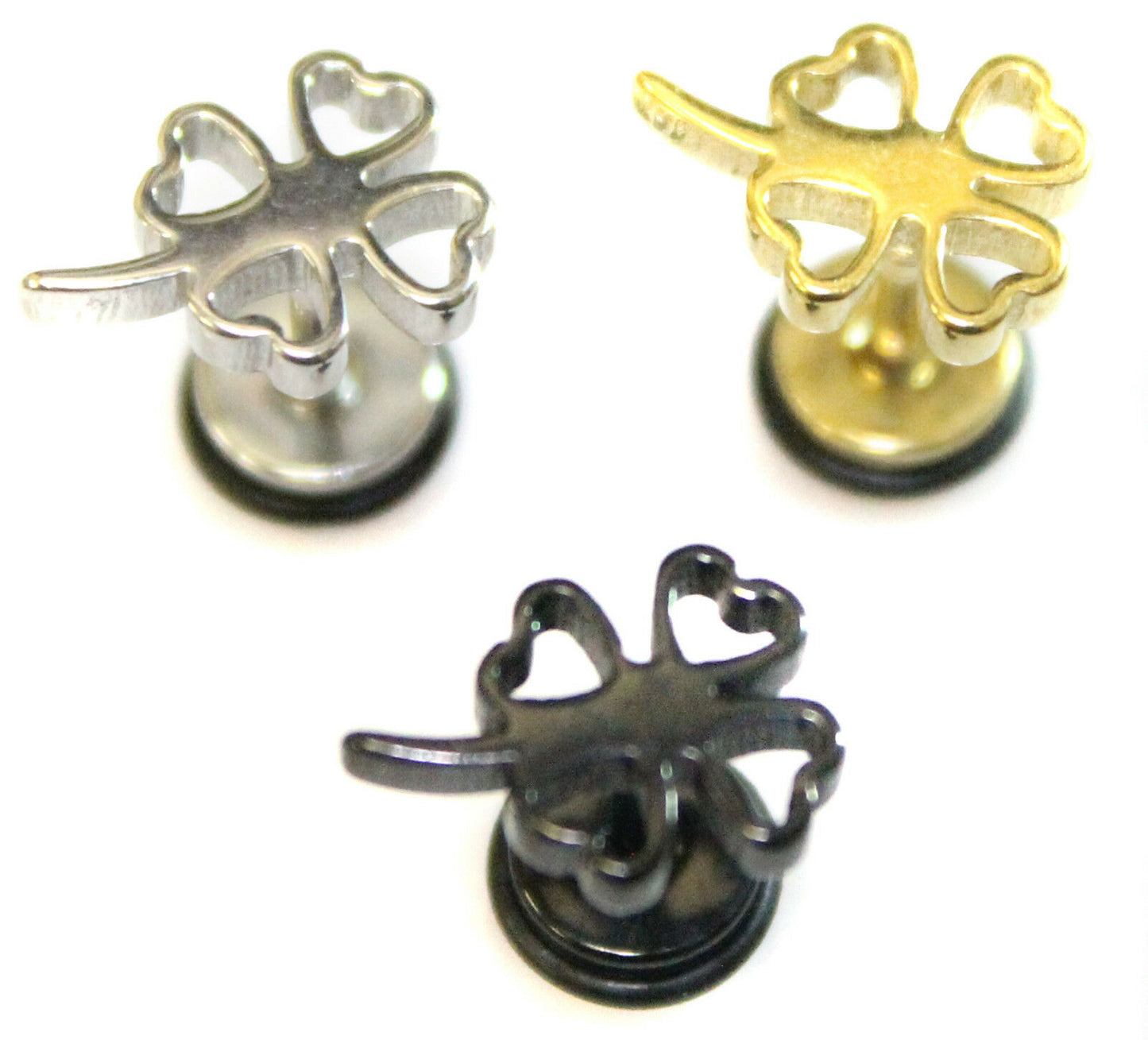 Mens Womans Uni Sex 4 Leaf Clover Surgical Stainless Stud Earrings