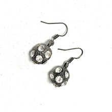 Load image into Gallery viewer, Metallic Grey Shamballa Disco Ball Dangle Drop Crystal Earrings CLIP ON Pierced