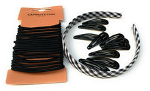 Load image into Gallery viewer, Mega School Hair Accessories Bundle Set - Gingham Checked Headband Clips Bobbles Black
