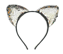 Load image into Gallery viewer, Sequin Girls Cat Ear Headband Satin Hairband Costume Fancy Dress Party Ears UK