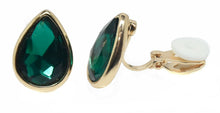 Load image into Gallery viewer, Girls Womans Gold Tone Crystal Drop Teardrop Clip On Earrings