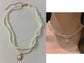 20s Gatsby Gold Tone Faux Pearl Double Layer Oval Choker Pendant Necklace Chain