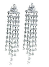 Load image into Gallery viewer, CLIP ON Dangle Long RHINESTONE Sparkly Tassel Earrings Diamante Chandelier Drop