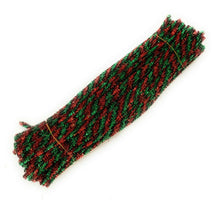 Load image into Gallery viewer, 100 Chenille Craft Stems Tinsel Pipe Cleaners CHRISTMAS Mix Colours Stripes UK