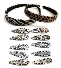 Load image into Gallery viewer, Ladies Girls Leopard Print Zebra Stripes HEADBAND Hair Spring Snap Clips Set UK