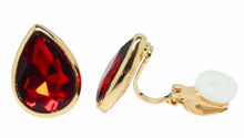 Load image into Gallery viewer, Girls Womans Gold Tone Crystal Drop Teardrop Clip On Earrings