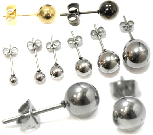 Mens Earrings  Small Big Stainless Steel Ball Ear Upper Studs Butterfly Womens