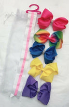 Load image into Gallery viewer, 5 Girls Huge Big Hair Bow Set with Bow Holder &amp; Gift Bag - Rainbow Yellow Pink