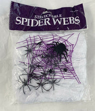 Load image into Gallery viewer, Spider Web w/ 10 Spiders Halloween party Decoration Stretchy Cobweb 200 sq feet