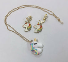 Load image into Gallery viewer, Girls Unicorn Necklace Chain and CLIP ON Earrings Gift Set Xmas Stocking Filler