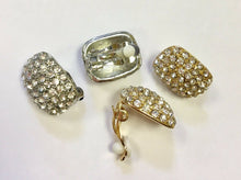 Load image into Gallery viewer, Rectangle Full Crystal Clip On Earrings Studs - Silver or Gold - High Quality