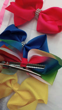 Load image into Gallery viewer, 5 Girls Huge Big Hair Bow Set with Bow Holder &amp; Gift Bag - Rainbow Yellow Pink