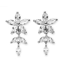 Load image into Gallery viewer, Silver Flower Zircon Crystal Drop Dangle Clip On Earrings Bridal Non Pierced UK
