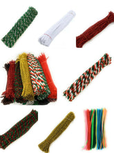 Load image into Gallery viewer, 100 Chenille Craft Stems Tinsel Pipe Cleaners CHRISTMAS Mix Colours Stripes UK