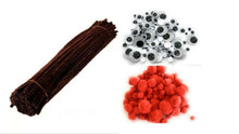 Load image into Gallery viewer, Christmas Craft - Striped Pipe Cleaners Tinsel Pom Poms Googly Eyes Rudolph Set
