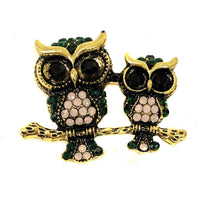 Load image into Gallery viewer, Vintage Owl Brooch Pin Diamante Crystal Rhinestone Broach Women Gold and Black