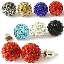 Load image into Gallery viewer, STUD HOOK OR CLIP ON 10mm SHAMBALLA STUD EARRINGS CRYSTAL CLAY DISCO BALL BEADS