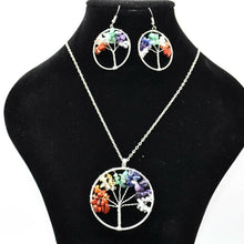 Load image into Gallery viewer, Silver Tone Tree of Life Natural Stone Beads Necklace and Earrings Gift Set UK
