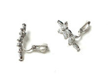 Load image into Gallery viewer, Silver Flower Zircon Crystal Drop Dangle Clip On Earrings Bridal Non Pierced UK