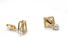Load image into Gallery viewer, Girls Gold Brilliant Cut Zircon Drop Crystal Square CLIP ON Earrings Stud Studs