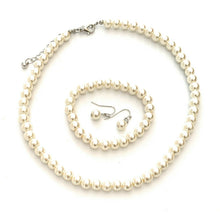 Load image into Gallery viewer, CLASSIC FAUX PEARL NECKLACE EARRINGS &amp; BRACELET JEWELLERY SET VINTAGE