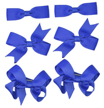Load image into Gallery viewer, 6 PIECE /3 Pairs SET Girls Small Hair Bows Grosgrain Ribbon Clips School Colours