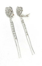 Load image into Gallery viewer, Silver Heart Diamante Long Dangle Tassel Clip On Earrings Crystal Non Pierced UK