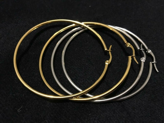 6cm Stainless Steel Hoop Sleepers Earrings - Silver or Gold