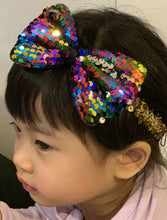 Load image into Gallery viewer, Big Girls Kids Sequin Bow Elastic Hairband Headband Stretch Turban Head Wrap UK